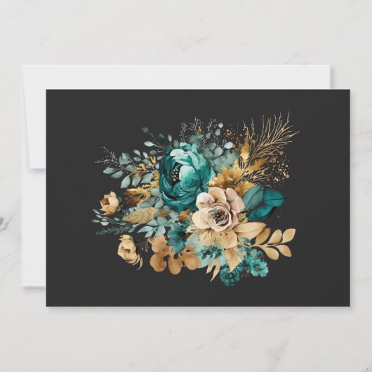 水彩金ゴールドグリーンフローラキンセアニェラ写真 招待状 (裏面)