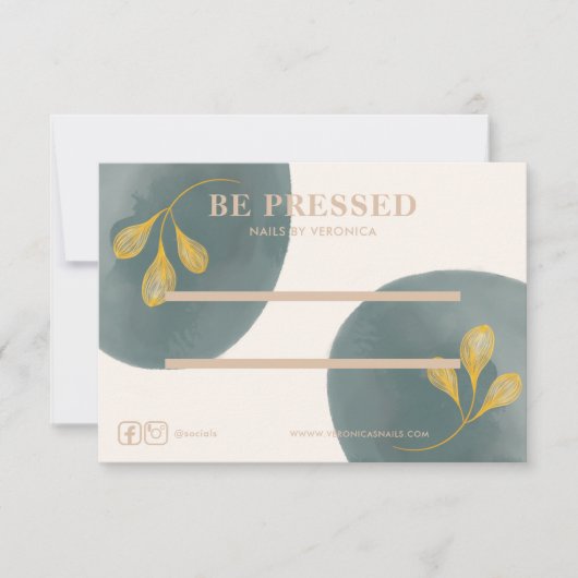 水彩金ゴールドシック押し付けオン爪、 ネイル表示カード サンキューカード (正面)