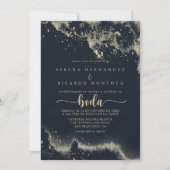 水彩金ゴールドスプラッシュスペインの結婚の 招待状 (正面)