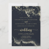 水彩金ゴールドスプラッシュフロントとバック結婚ズ 招待状 (正面)