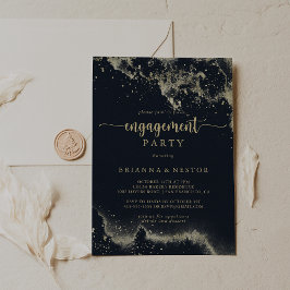 水彩金ゴールドスプラッシュ婚約パーティ 招待状