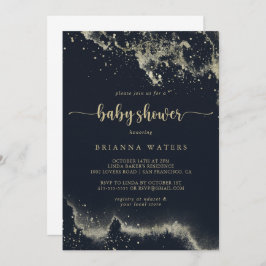 水彩金ゴールドスプラッシュ書道赤ちゃんシャワー 招待状