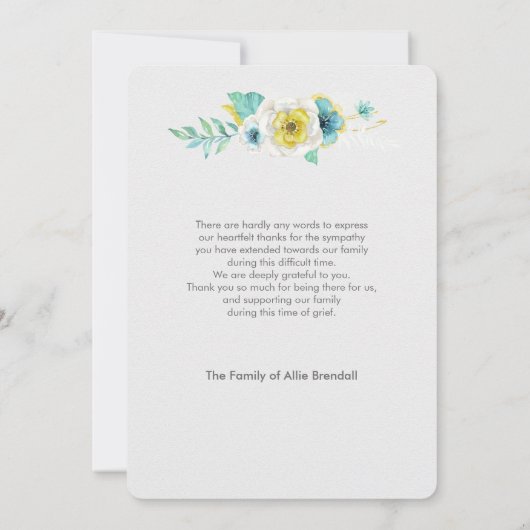 水彩金ゴールドターコイズフローラ写真ありがとう サンキューカード (裏面)