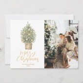 水彩金ゴールドツリー写真メリークリスマス シーズンカード (正面)
