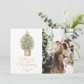 水彩金ゴールドツリー写真メリークリスマス シーズンカード (スタンド正面)