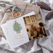 水彩金ゴールドツリー写真メリークリスマス シーズンカード