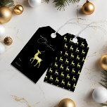 水彩金ゴールドトナカイMerry Christmas Black ギフトタグ<br><div class="desc">黒い色彩の鮮やかクリスマスプレゼントラベルにトナカイをエレガント突き刺す手の水の色のモダン金ゴールド</div>