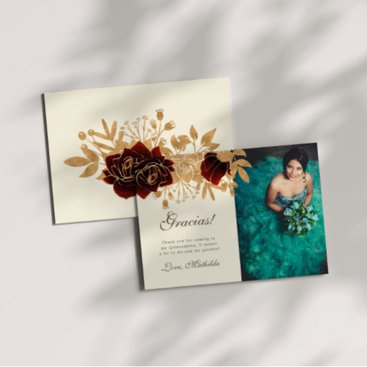 水彩金ゴールドバラキンセアニェラサンキューカード 招待状