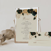 水彩金ゴールドバラテーブル番号と結婚のメニュー 出欠カード