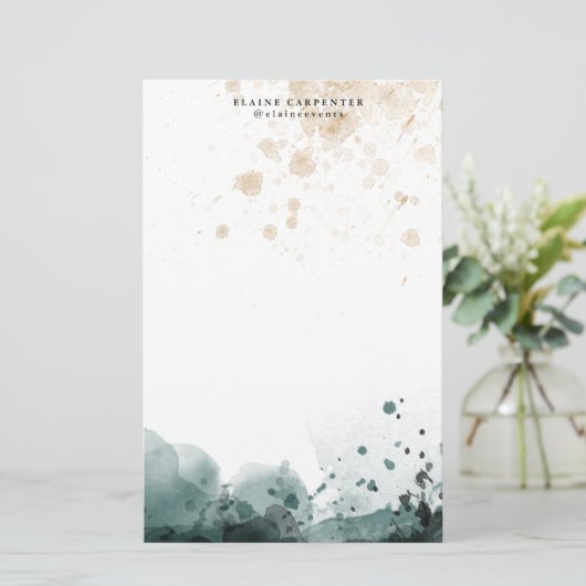 水彩金ゴールドパーソナライズされた文具紙 便箋 (スタンド正面)