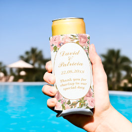 水彩金ゴールドピンクフローラエレガントな結婚式の好意 スリム缶クーラー