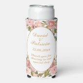 水彩金ゴールドピンクフローラエレガントな結婚式の好意 スリム缶クーラー (Seltzer正面)