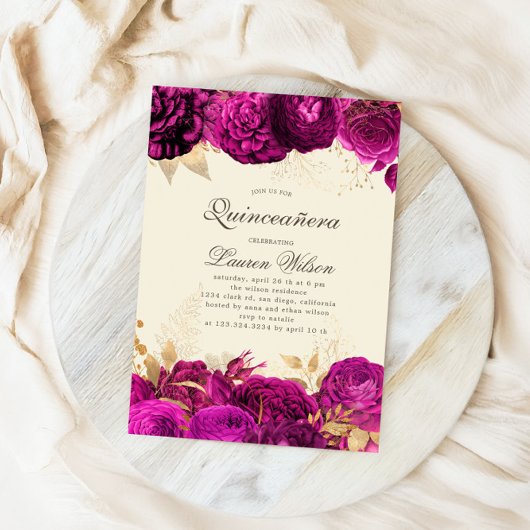 水彩金ゴールドピンクローズキンセアニェラQRコード 招待状