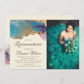 水彩金ゴールドフェイクキンセアニェラフォト招待状 招待状 (正面/裏面)