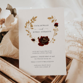 水彩金ゴールドフローラリース結婚式招待状