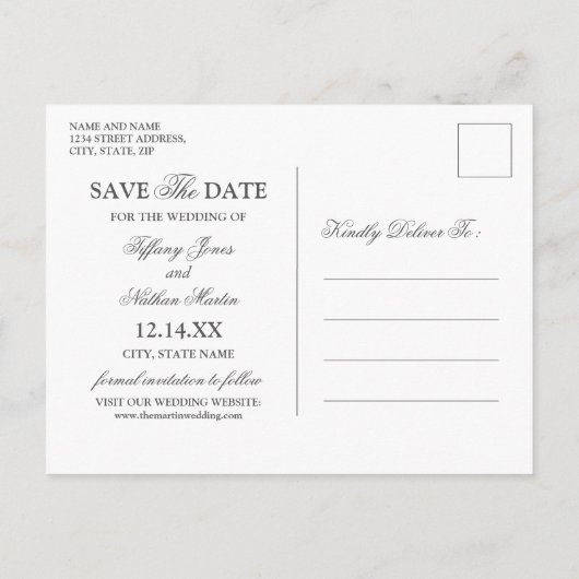 水彩金ゴールドフローラ日付写真の保存 案内ポストカード (裏面)