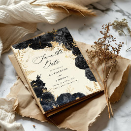 水彩金ゴールドブラックバラ保存日 招待状