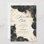 水彩金ゴールドブラックバラ保存日 招待状 (正面)
