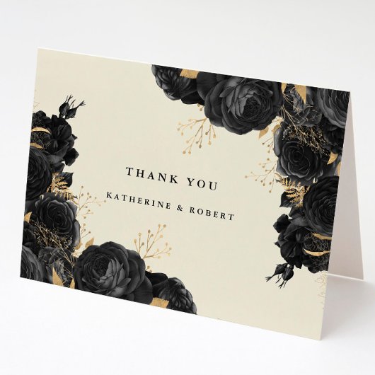 水彩金ゴールドブラックバラ写真 サンキューカード