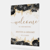 水彩金ゴールドブラックバラ結婚ズへようこそ アクリルサイン (傾斜)