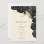 水彩金ゴールドブラックバラ結婚ズメニュー 招待状 (正面)