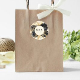 水彩金ゴールドブラックバラ結婚ズモノグラム ラウンドシール