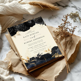 水彩金ゴールドブラックバラ結婚式招待状