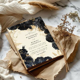 水彩金ゴールドブラックバラ結婚式招待状 招待状