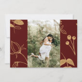 水彩金ゴールドブルゴーニュバラ日付を保存 招待状 (裏面)