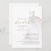 水彩金ゴールドホワイト結婚ズドレスブライダルシャワー 招待状 (正面/裏面)