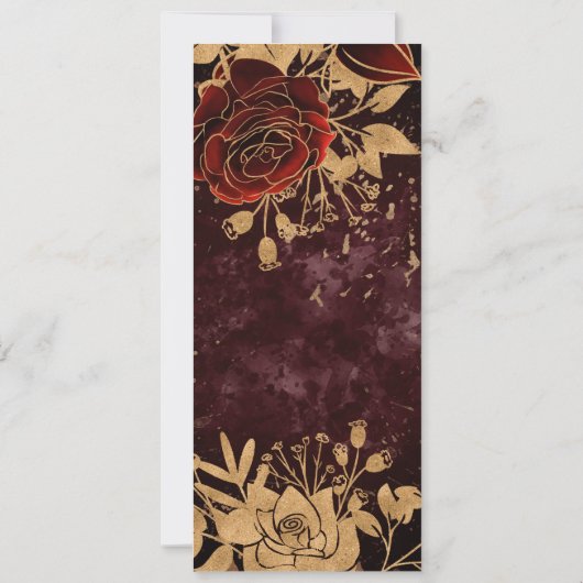 水彩金ゴールドレッドローズ結婚のメニューカード 招待状 (裏面)