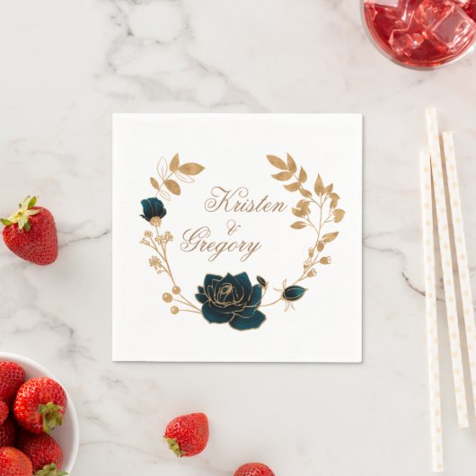 水彩金ゴールド及びグリーンバラモノグラム紙 スタンダードカクテルナプキン (インサイチュ)