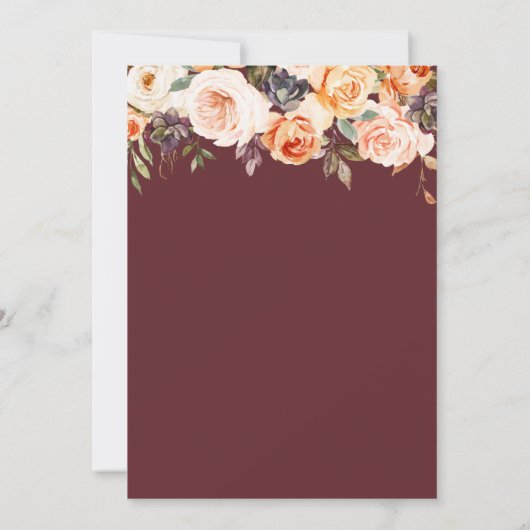 水彩金ゴールド及び赤面幾何結婚物 招待状 (裏面)