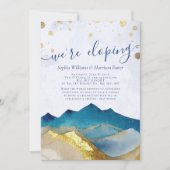 水彩金ゴールド山々写真結婚の駆け落ち 招待状 (正面)