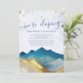 水彩金ゴールド山々写真結婚の駆け落ち 招待状 (スタンド正面)