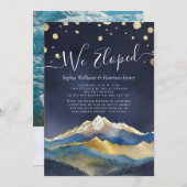 水彩金ゴールド山々写真結婚の駆け落ち 招待状 (正面/裏面)