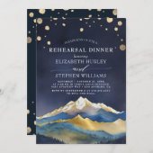 水彩金ゴールド山結婚のリハーサルディナー 招待状 (正面/裏面)