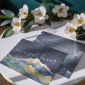 水彩金ゴールド山結婚のリハーサルディナー 招待状