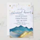 水彩金ゴールド山結婚のリハーサルディナー 招待状 (正面)