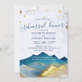 水彩金ゴールド山結婚のリハーサルディナー 招待状