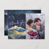 水彩金ゴールド山結婚の写真 サンキューカード (正面/裏面)