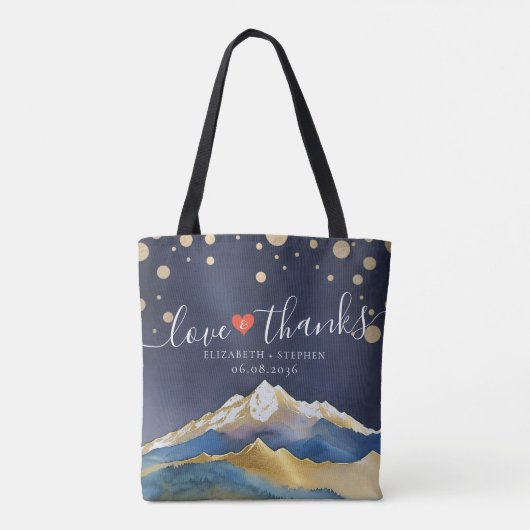 水彩金ゴールド山結婚の愛のギュ感謝していート トートバッグ (裏面)