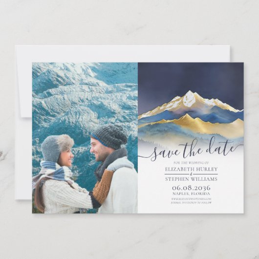 水彩金ゴールド山野外結婚写真 セーブザデート (正面)