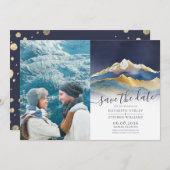 水彩金ゴールド山野外結婚写真 セーブザデート (正面/裏面)