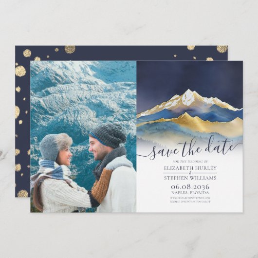 水彩金ゴールド山野外結婚写真 セーブザデート (正面/裏面)