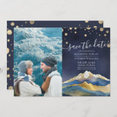 水彩金ゴールド山野外結婚写真 セーブザデート (正面/裏面)