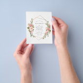 水彩金ゴールド幾何学的赤面ピンクローズ結婚ズ チラシ (手)