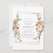 水彩金ゴールド幾何赤面バラブライダルシャワー 招待状 (正面)