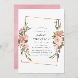 水彩金ゴールド幾何赤面バラブライダルシャワー 招待状