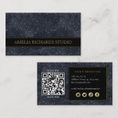 水彩金ゴールド星模様QRコード 名刺 (正面/裏面)